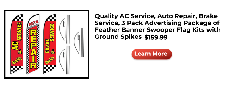 Quality AC Service, Auto Repair, Brake Service, 3 Pack Advertising Package of Feather Banner Swooper Flag Kits with Ground Spikes